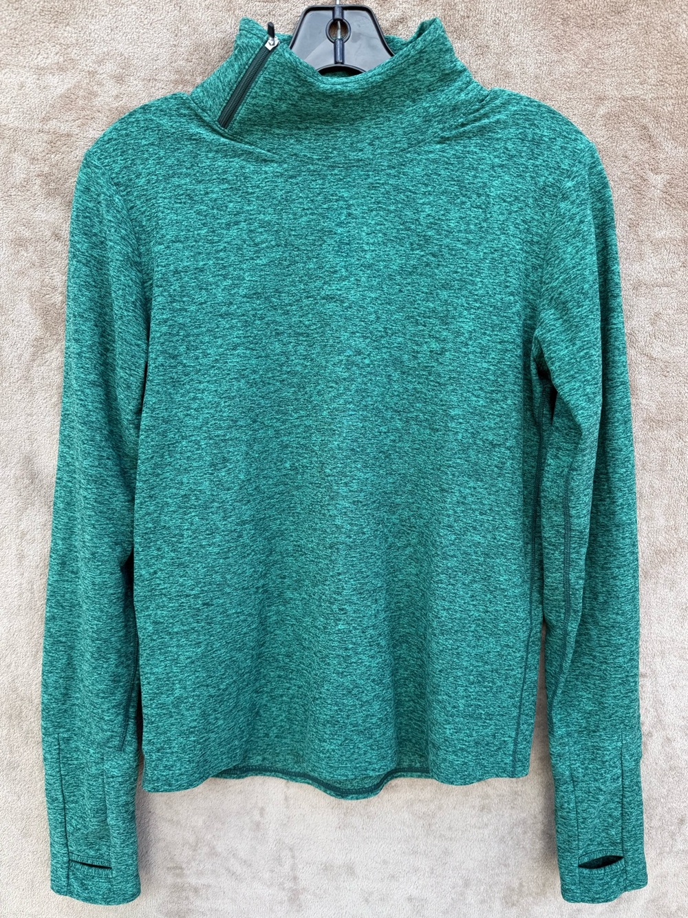 Oiselle Heathered Green Long-Sleeve Zip Turtleneck Sweater